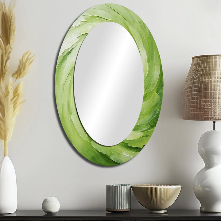 Abstract Spirals Decorative Mirror - Green Serene Spiral Dreams II - Accent Wall Mirror