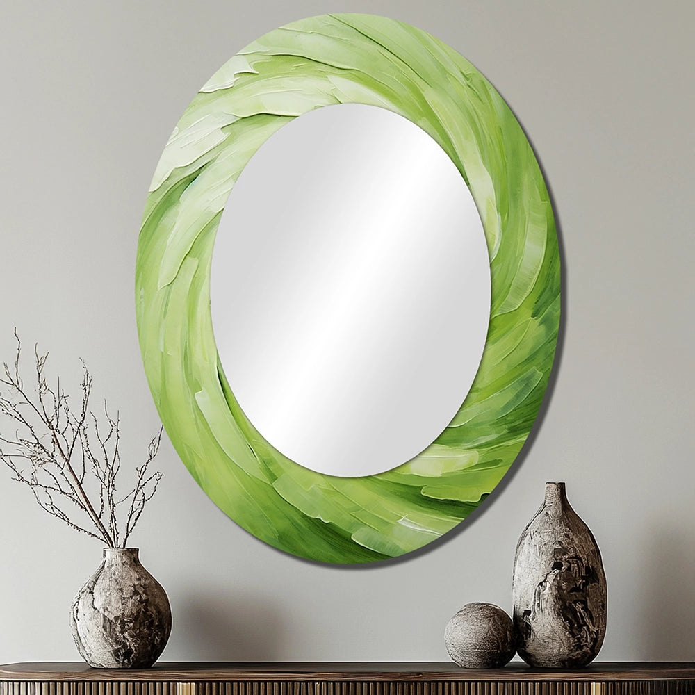 Abstract Spirals Decorative Mirror - Green Serene Spiral Dreams II - Accent Wall Mirror