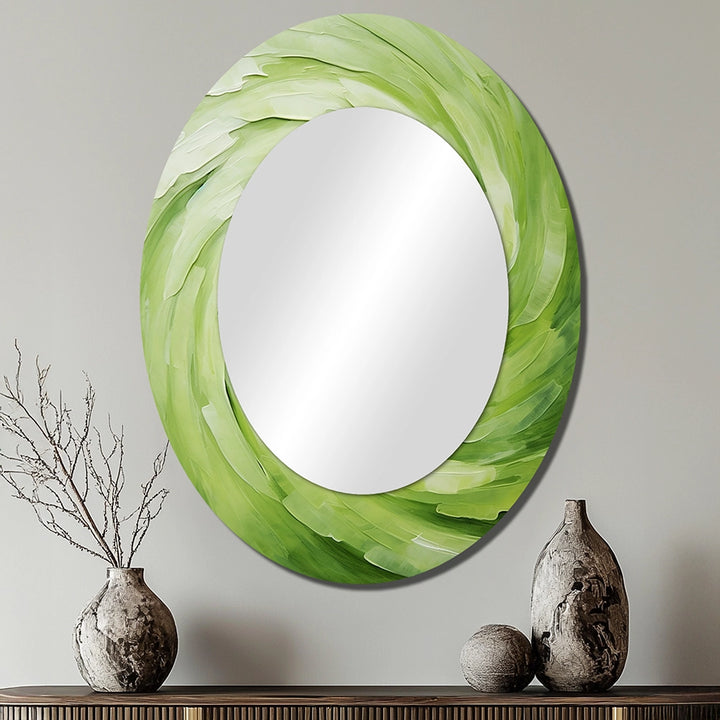 Abstract Spirals Decorative Mirror - Green Serene Spiral Dreams II - Accent Wall Mirror