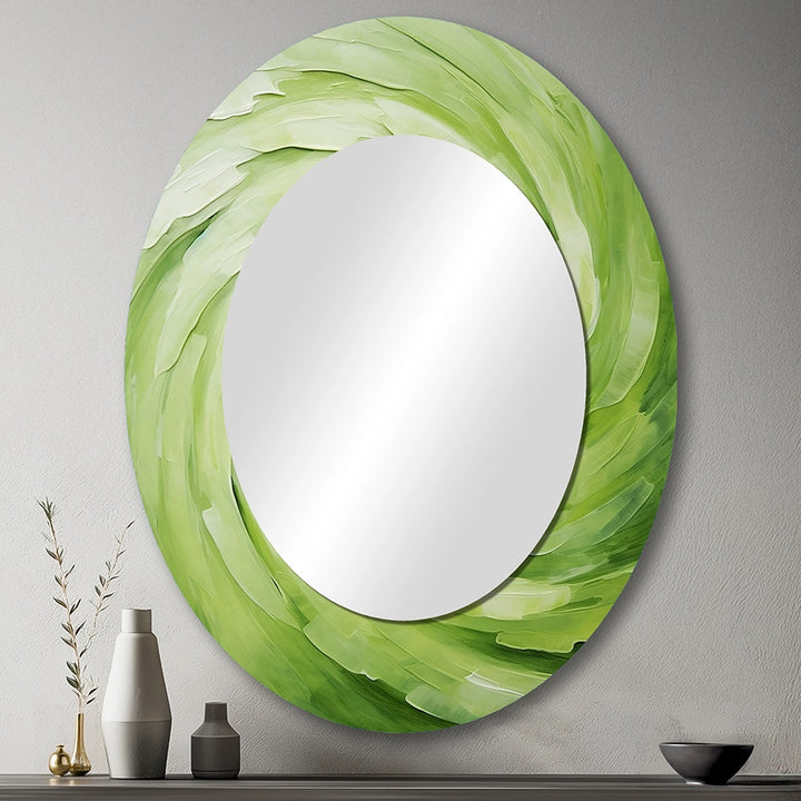 Abstract Spirals Decorative Mirror - Green Serene Spiral Dreams II - Accent Wall Mirror