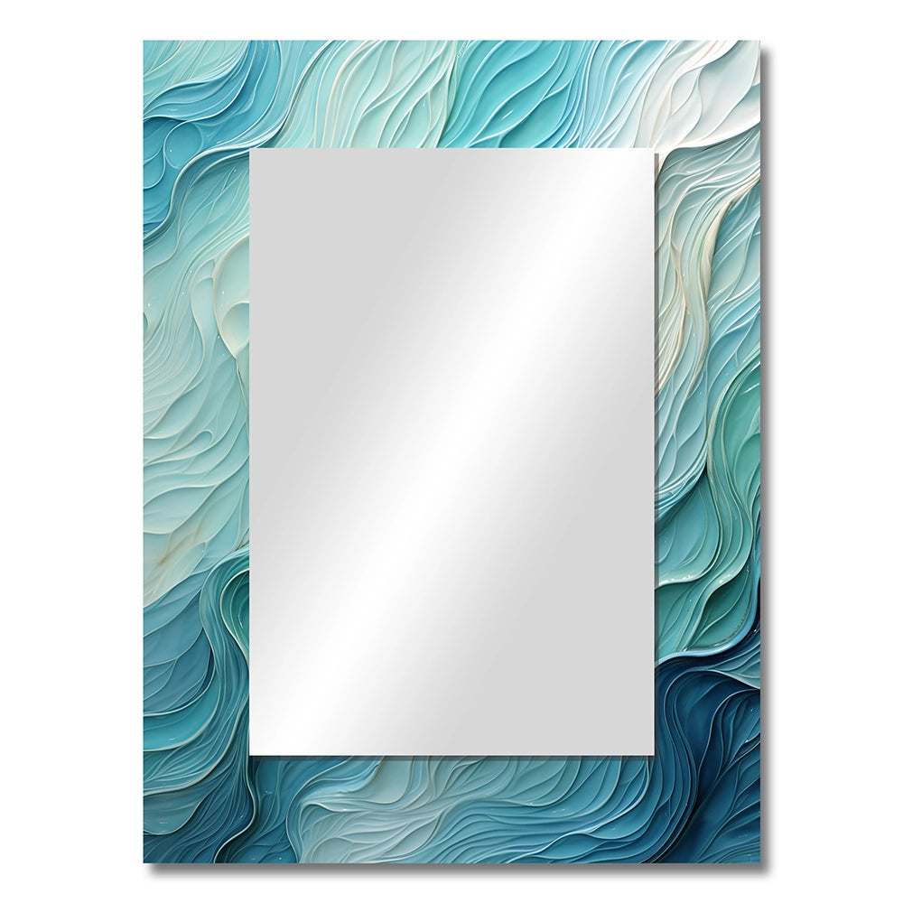 Modern Large Wall Mirror - Aqua Blue And White Serenity Swirl I - Rectangle Mirror