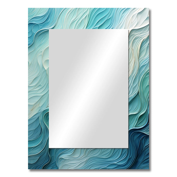 Modern Large Wall Mirror - Aqua Blue And White Serenity Swirl I - Rectangle Mirror