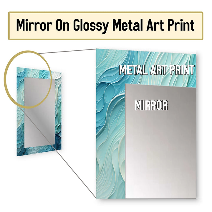 Modern Large Wall Mirror - Aqua Blue And White Serenity Swirl I - Rectangle Mirror