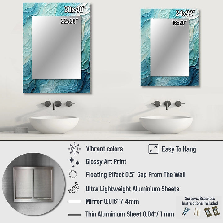 Modern Large Wall Mirror - Aqua Blue And White Serenity Swirl I - Rectangle Mirror
