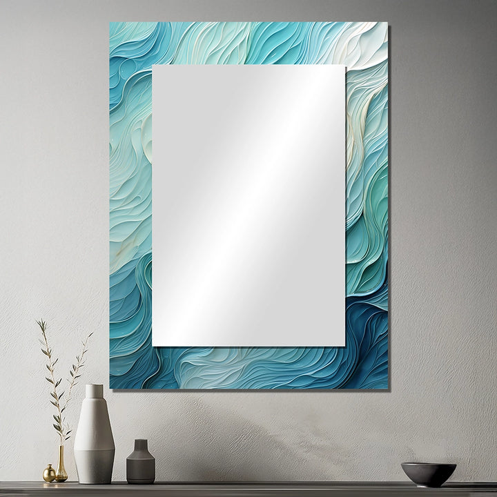 Modern Large Wall Mirror - Aqua Blue And White Serenity Swirl I - Rectangle Mirror