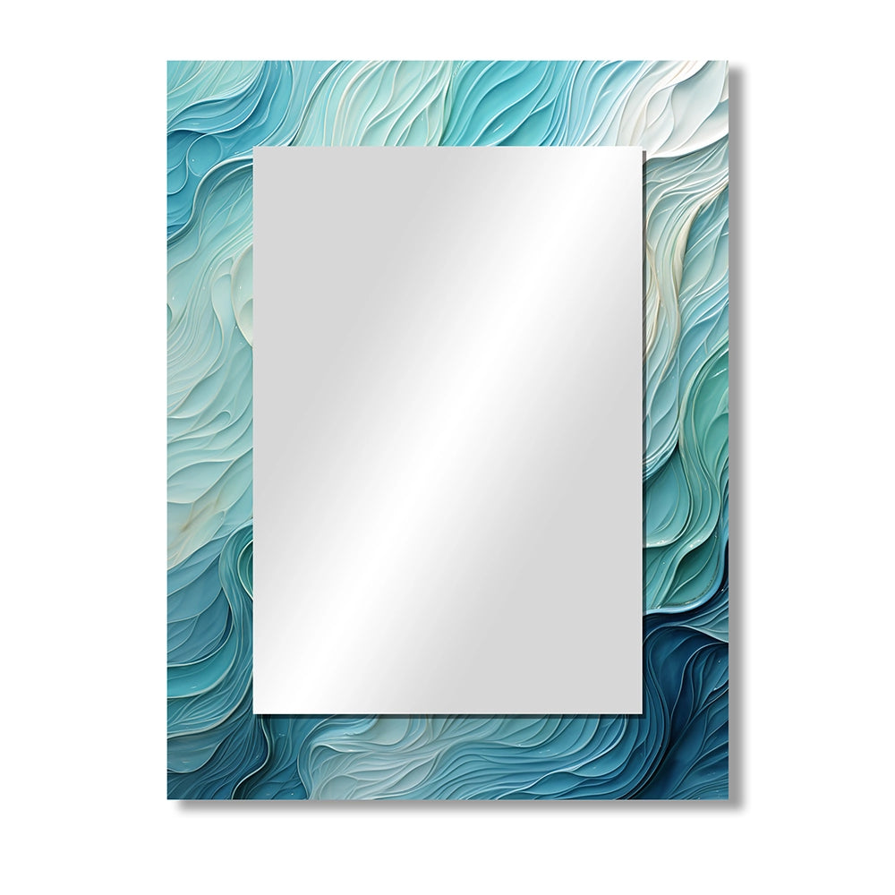 Modern Large Wall Mirror - Aqua Blue And White Serenity Swirl I - Rectangle Mirror
