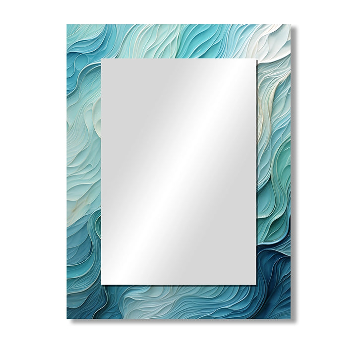 Modern Large Wall Mirror - Aqua Blue And White Serenity Swirl I - Rectangle Mirror