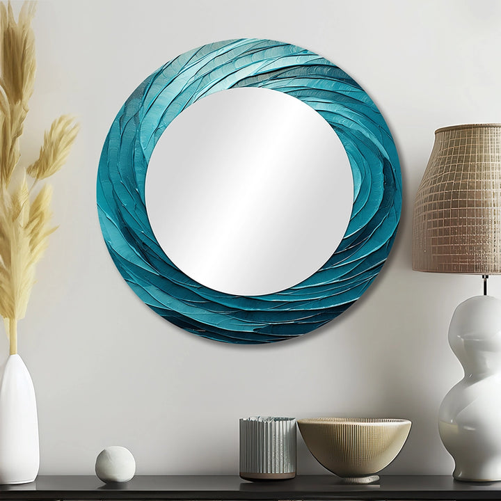 Modern Decorative Mirror - Teal Twisting Tranquility Spiral II - Metal Wall Mirror