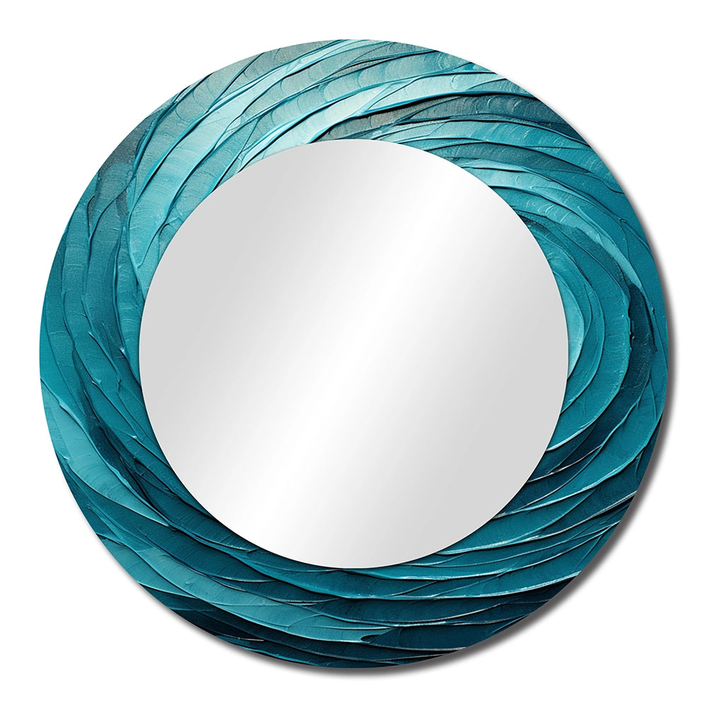 Modern Decorative Mirror - Teal Twisting Tranquility Spiral II - Metal Wall Mirror