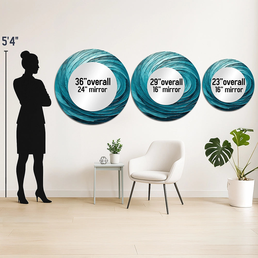 Modern Decorative Mirror - Teal Twisting Tranquility Spiral II - Metal Wall Mirror