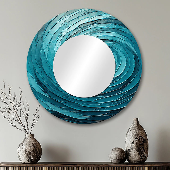 Modern Decorative Mirror - Teal Twisting Tranquility Spiral II - Metal Wall Mirror