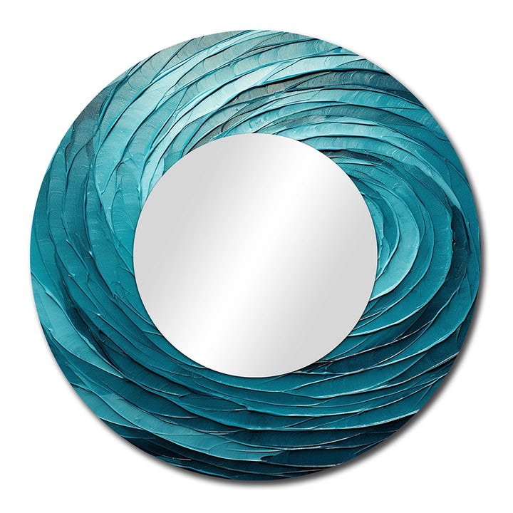 Modern Decorative Mirror - Teal Twisting Tranquility Spiral II - Metal Wall Mirror