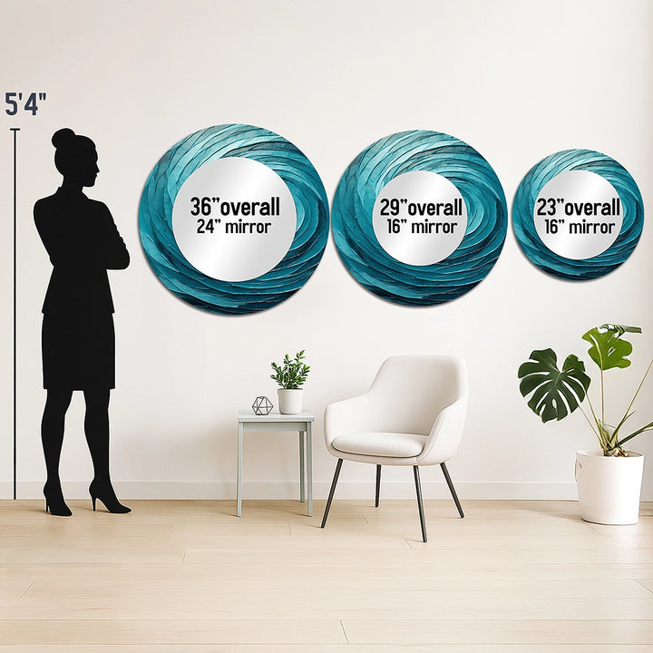Modern Decorative Mirror - Teal Twisting Tranquility Spiral II - Metal Wall Mirror
