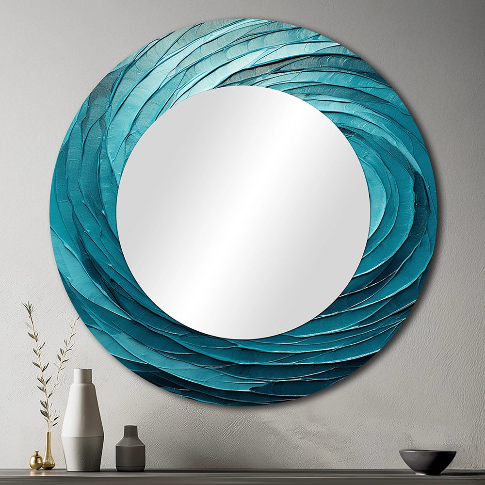 Modern Decorative Mirror - Teal Twisting Tranquility Spiral II - Metal Wall Mirror