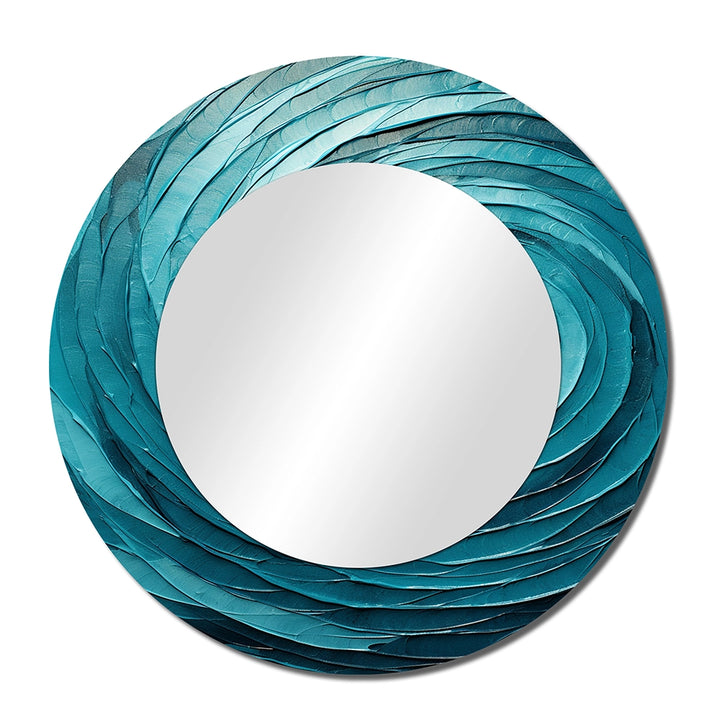 Modern Decorative Mirror - Teal Twisting Tranquility Spiral II - Metal Wall Mirror