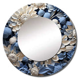 Pure White And Blue Chrysanthemums Beauty - Floral Wall Mirror