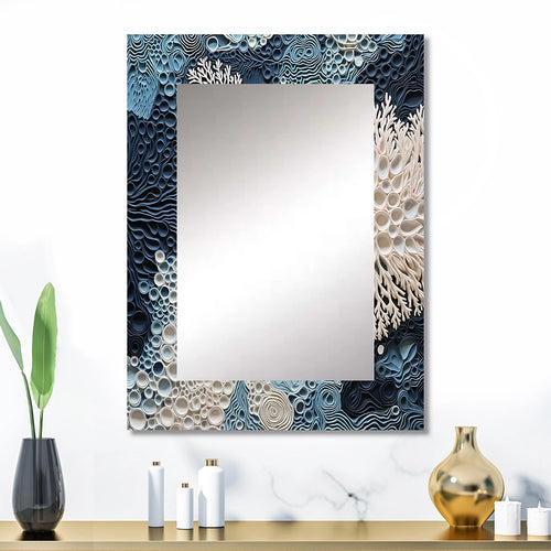 Coastal Metal Wall Mirror - Under Water Blue And White Corals Collage