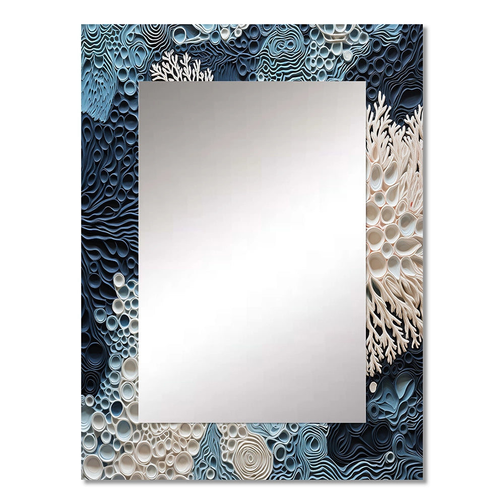 Coastal Metal Wall Mirror - Under Water Blue And White Corals Collage