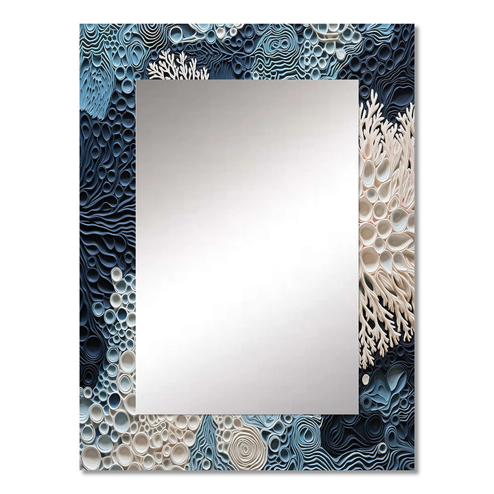 Coastal Metal Wall Mirror - Under Water Blue And White Corals Collage