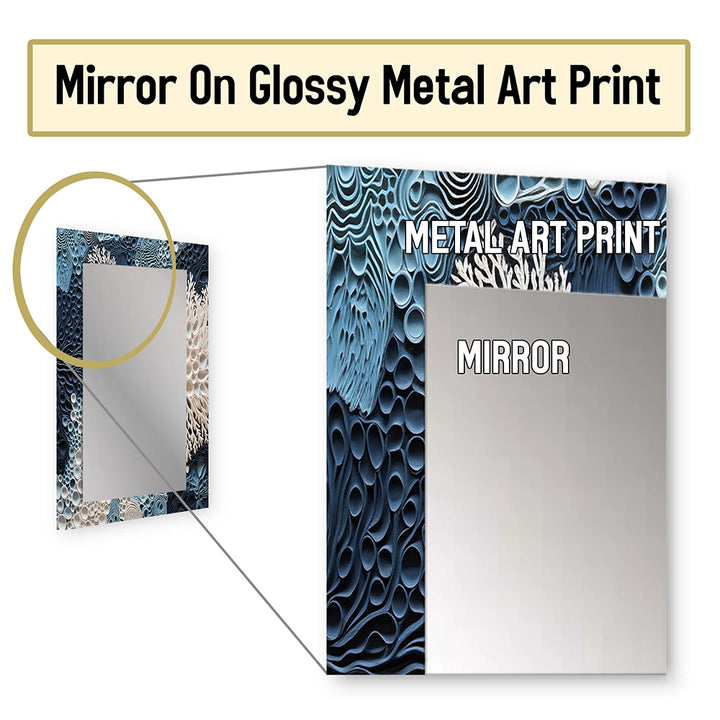Coastal Metal Wall Mirror - Under Water Blue And White Corals Collage