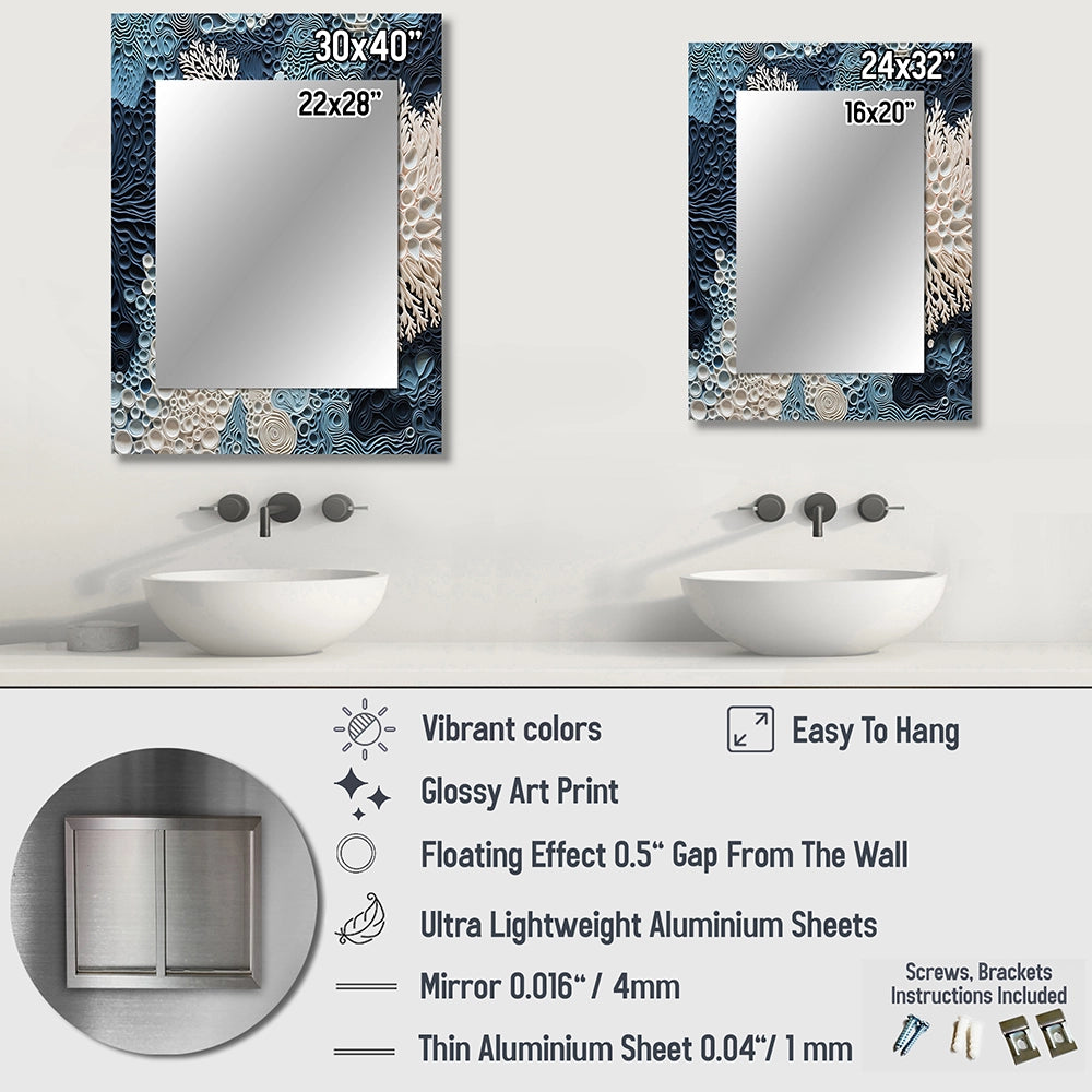 Coastal Metal Wall Mirror - Under Water Blue And White Corals Collage