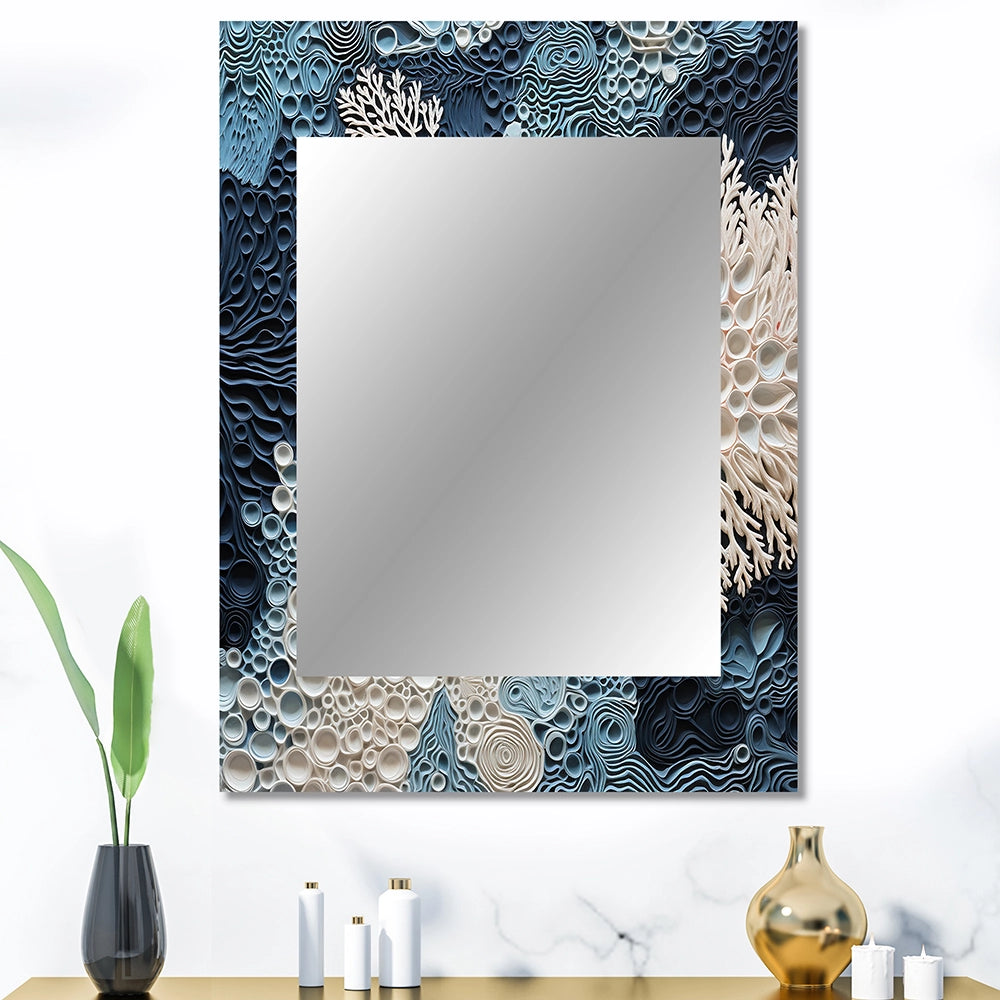 Coastal Metal Wall Mirror - Under Water Blue And White Corals Collage