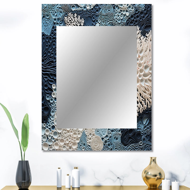 Coastal Metal Wall Mirror - Under Water Blue And White Corals Collage