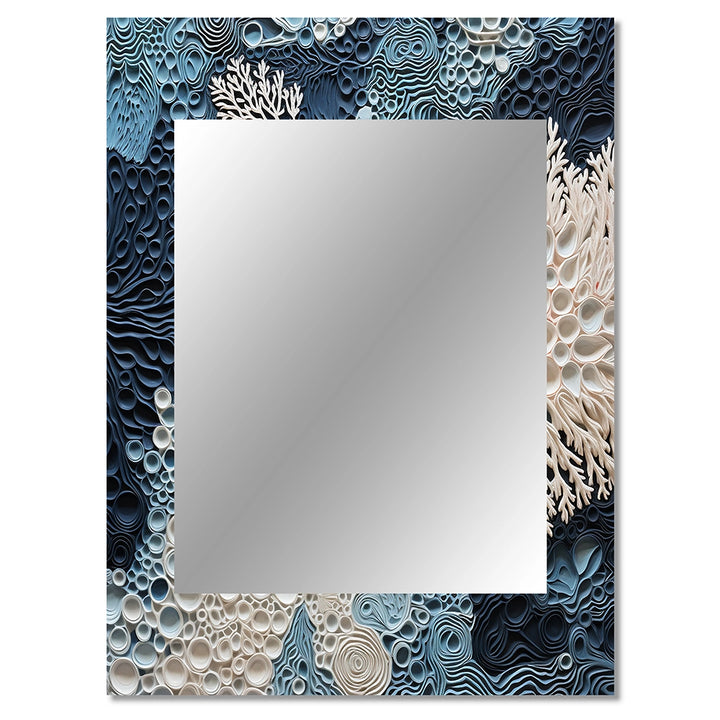 Coastal Metal Wall Mirror - Under Water Blue And White Corals Collage