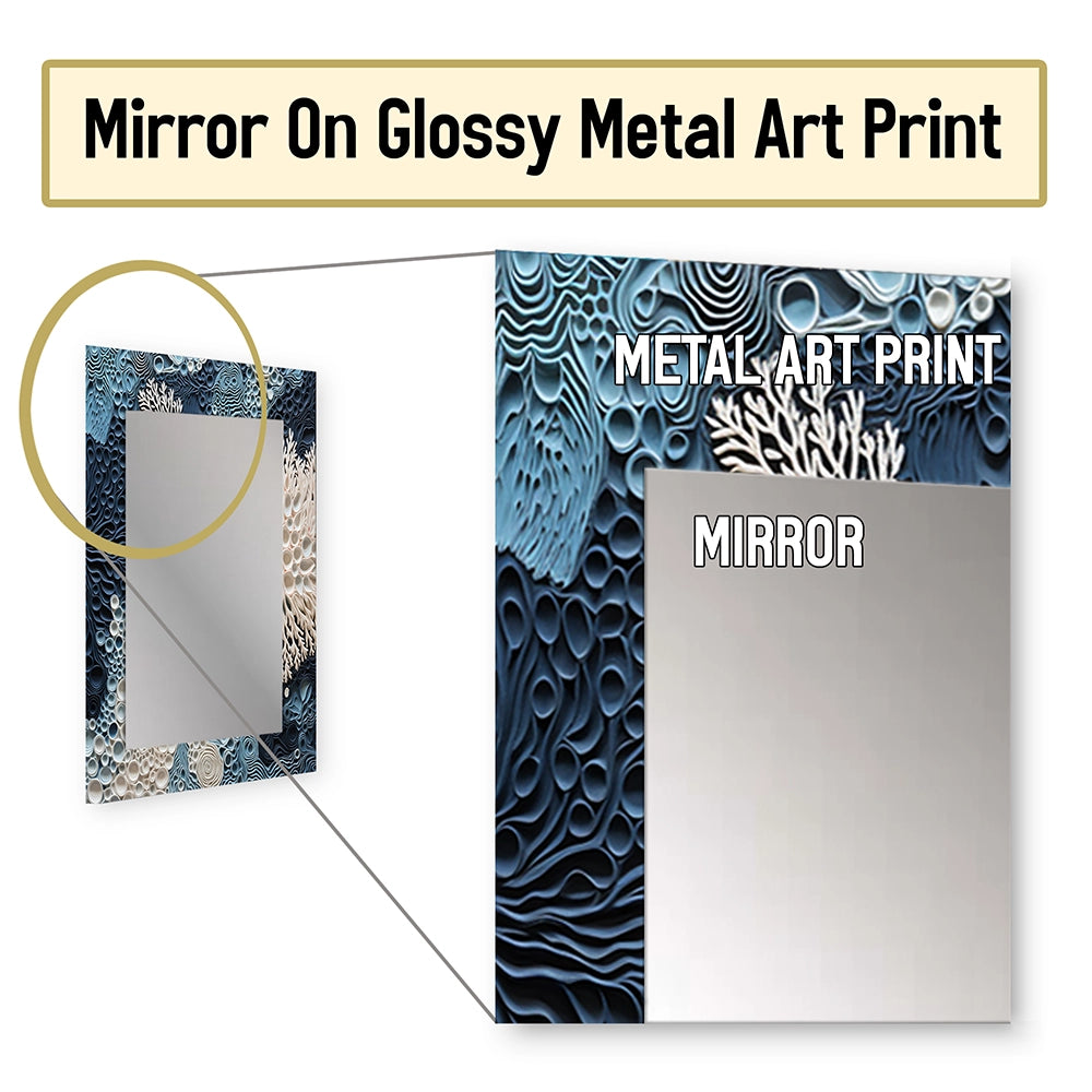 Coastal Metal Wall Mirror - Under Water Blue And White Corals Collage