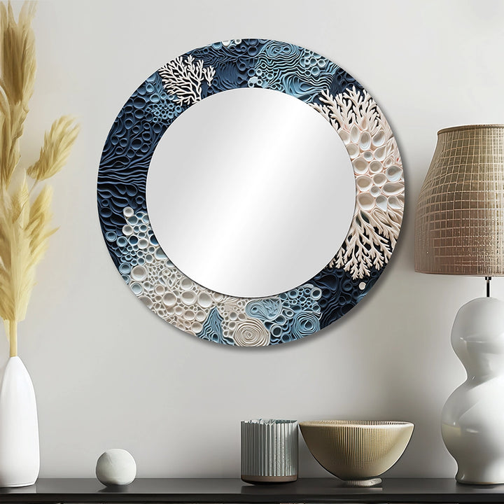 Coastal Decorative Mirror - Under Water Blue And White Corals Collage - Wall Mirror