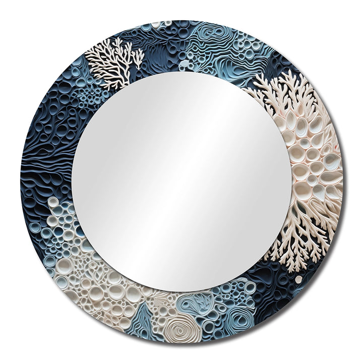 Coastal Decorative Mirror - Under Water Blue And White Corals Collage - Wall Mirror
