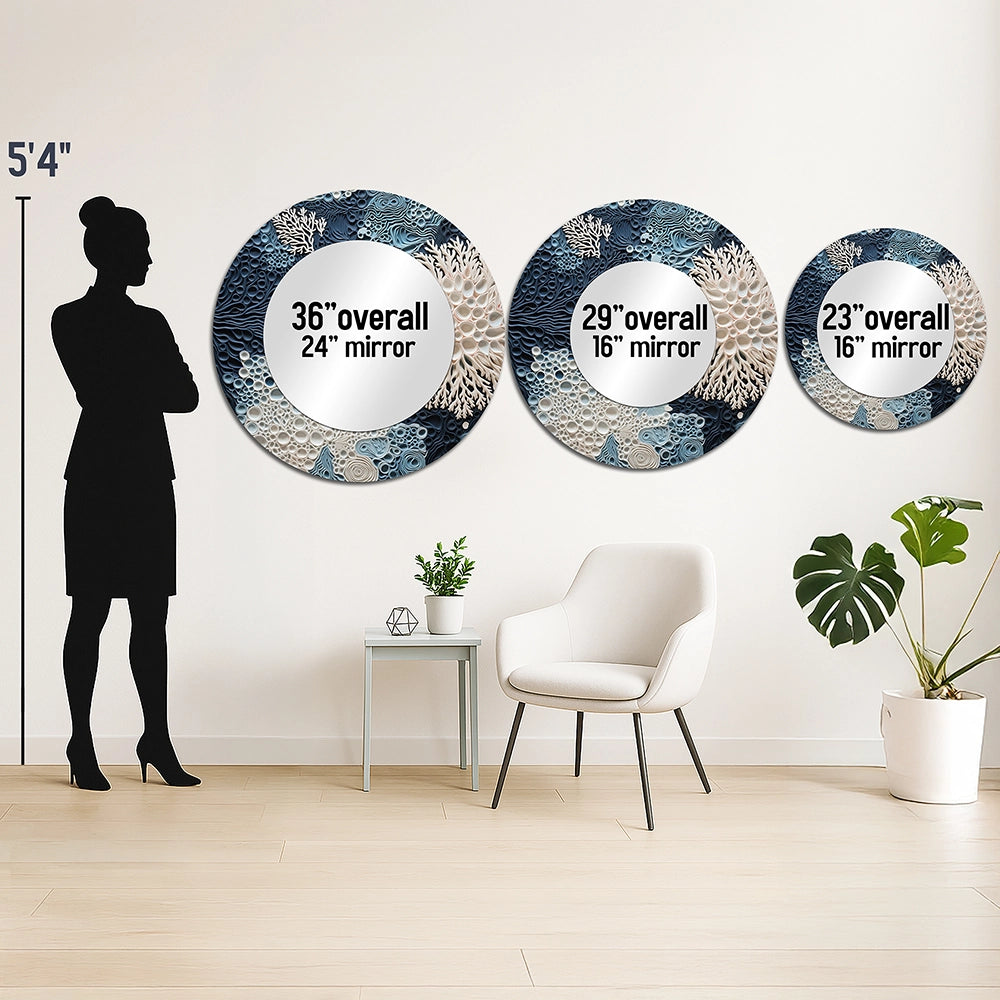 Coastal Decorative Mirror - Under Water Blue And White Corals Collage - Wall Mirror