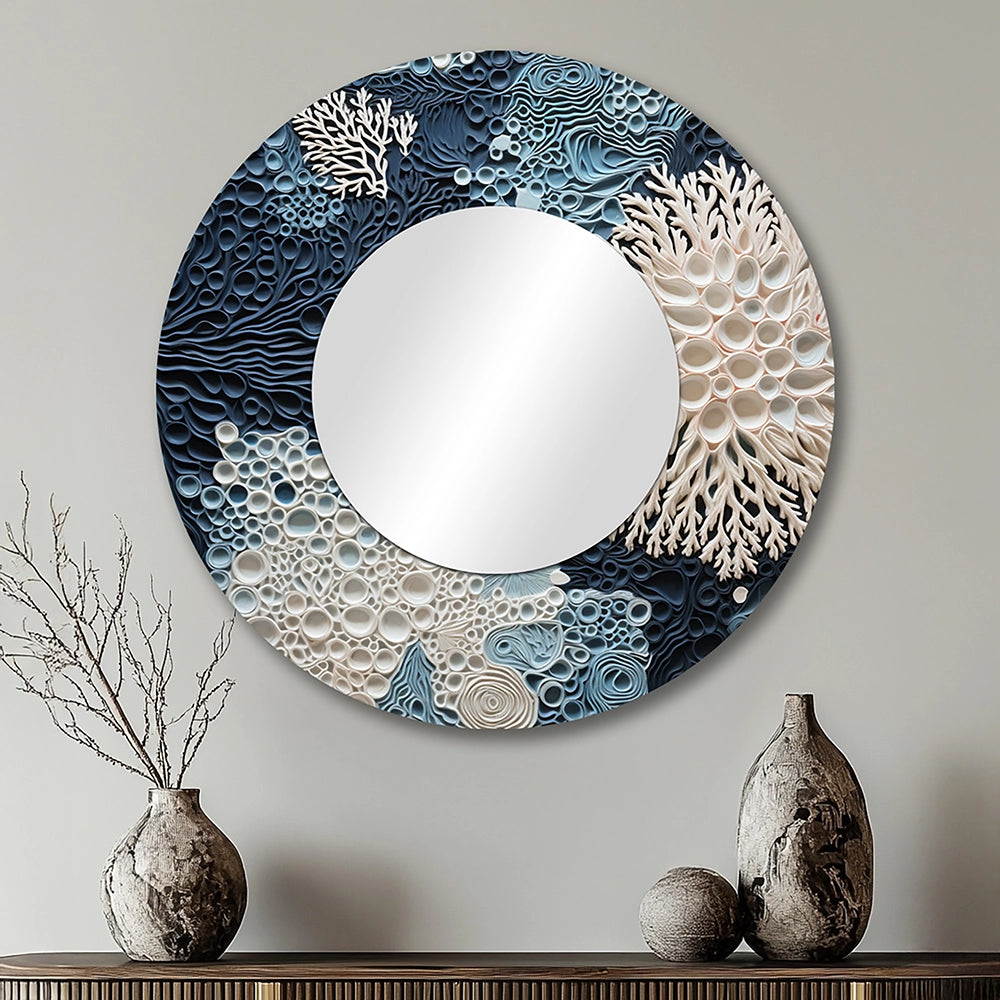 Coastal Decorative Mirror - Under Water Blue And White Corals Collage - Wall Mirror