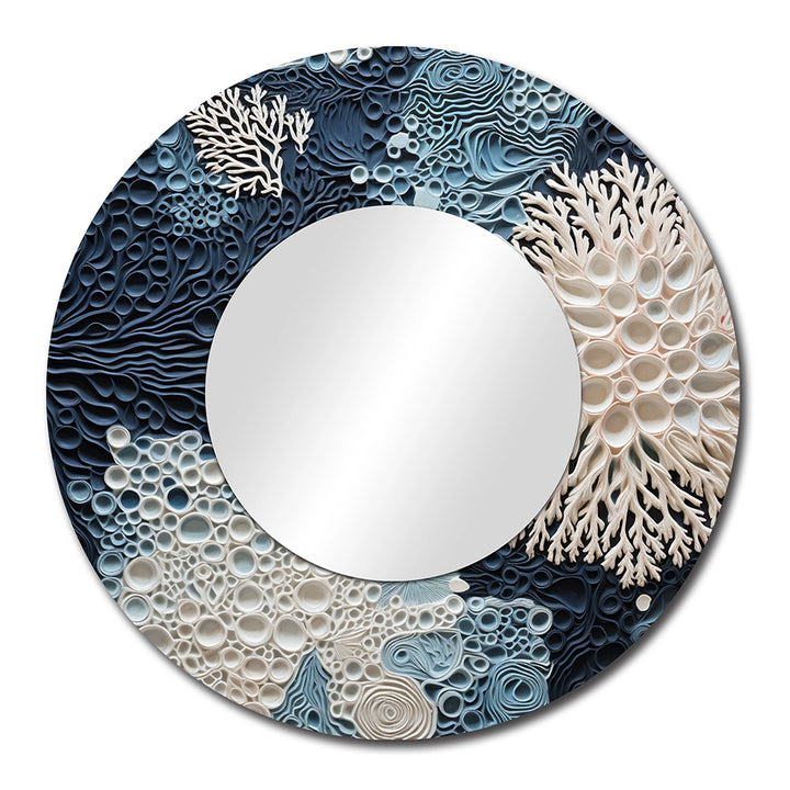 Coastal Decorative Mirror - Under Water Blue And White Corals Collage - Wall Mirror