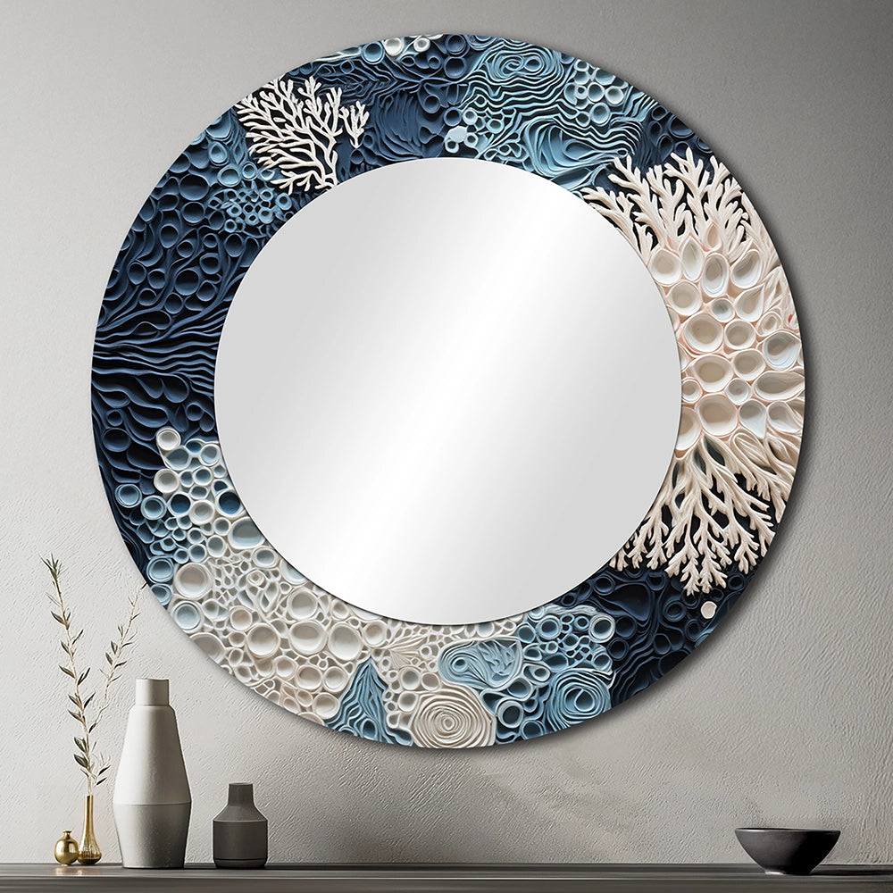 Coastal Decorative Mirror - Under Water Blue And White Corals Collage - Wall Mirror