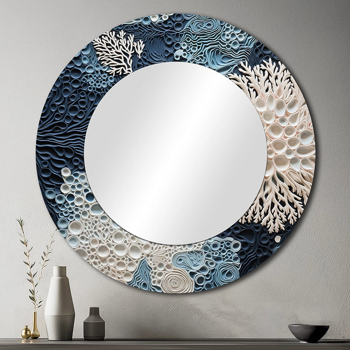 Coastal Decorative Mirror - Under Water Blue And White Corals Collage - Wall Mirror