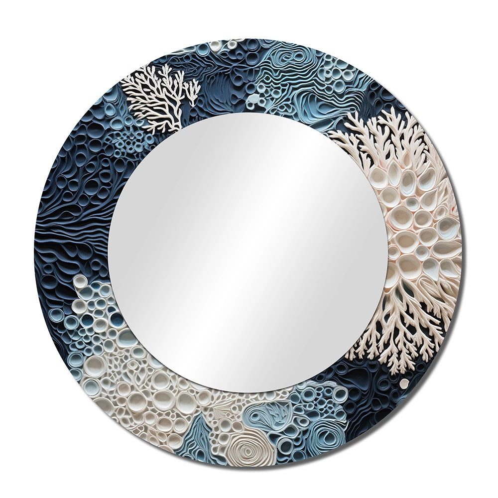 Coastal Decorative Mirror - Under Water Blue And White Corals Collage - Wall Mirror
