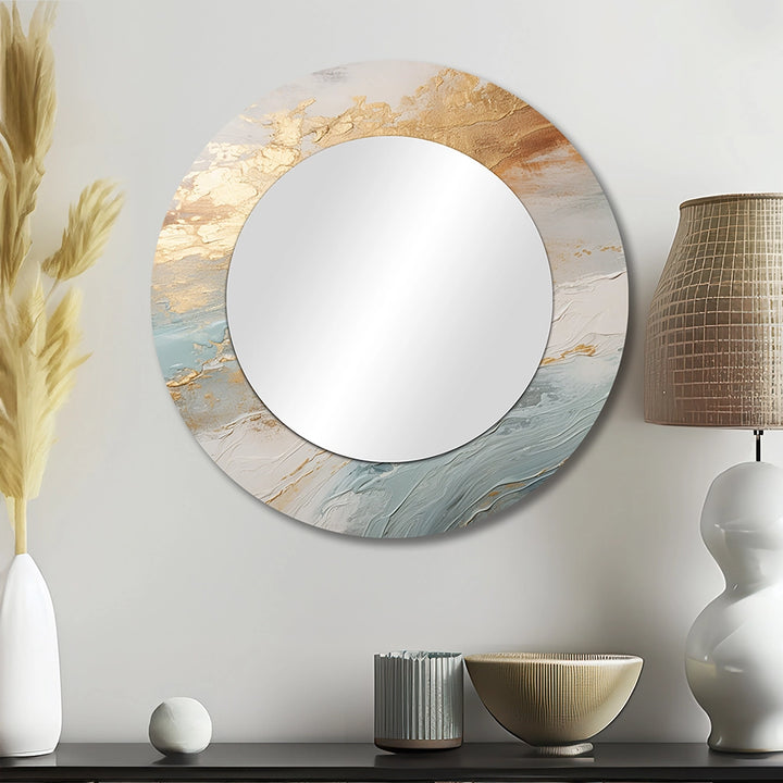 Coastal Beach Wall Mirror - Golden And Blue Beach Tranquility IV - Print on Metal