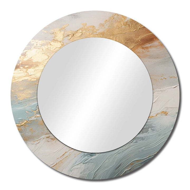 Coastal Beach Wall Mirror - Golden And Blue Beach Tranquility IV - Print on Metal