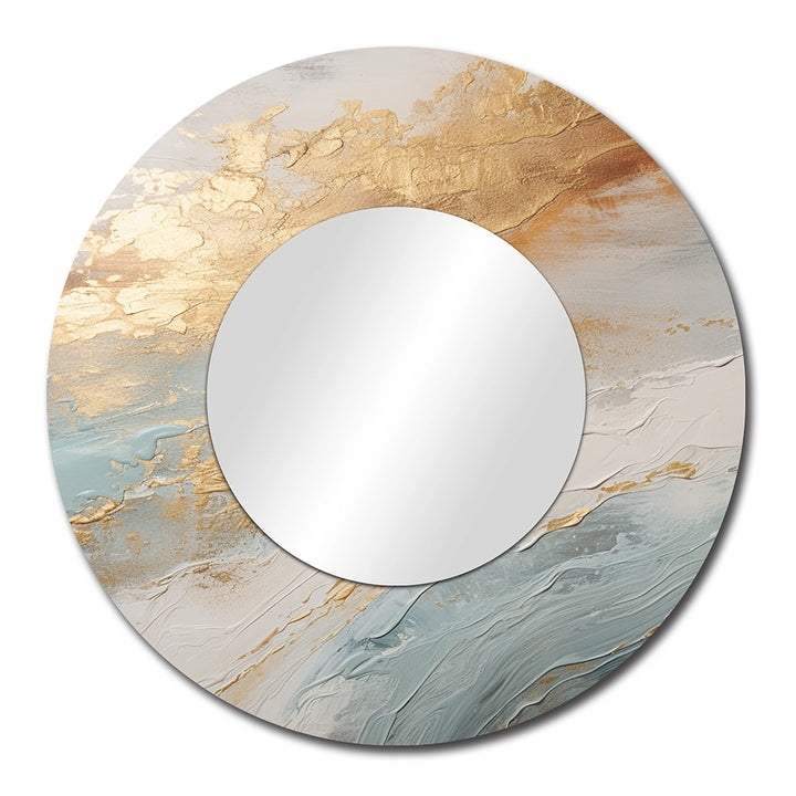 Coastal Beach Wall Mirror - Golden And Blue Beach Tranquility IV - Print on Metal