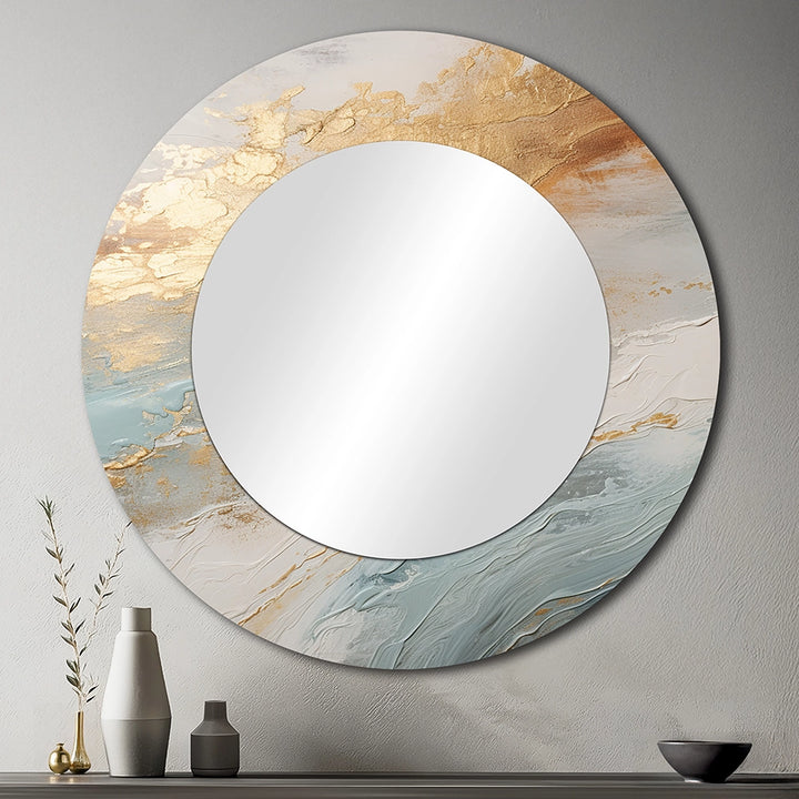 Coastal Beach Wall Mirror - Golden And Blue Beach Tranquility IV - Print on Metal
