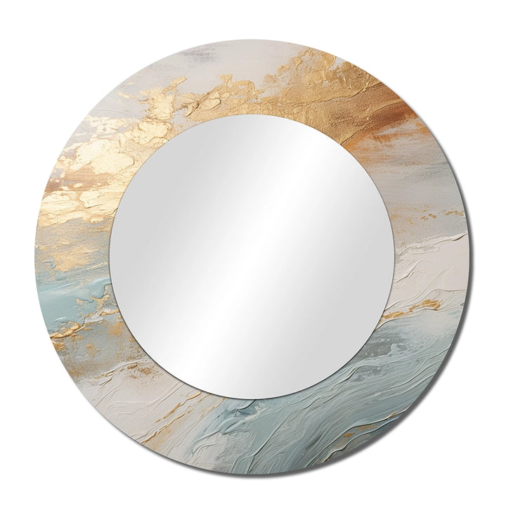 Coastal Beach Wall Mirror - Golden And Blue Beach Tranquility IV - Print on Metal