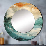 Modern Coastal Blue And Gold Wave - Coastal Wall Mirror