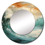 Modern Coastal Blue And Gold Wave - Coastal Wall Mirror