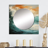 Modern Coastal Blue And Gold Wave - Coastal Wall Mirror