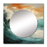 Modern Coastal Blue And Gold Wave - Coastal Wall Mirror