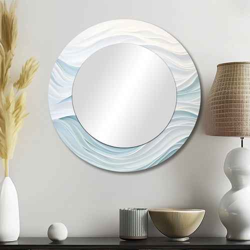 Modern Metal Wall Mirror - Blue And White Simplicity Wave - Large Mirror