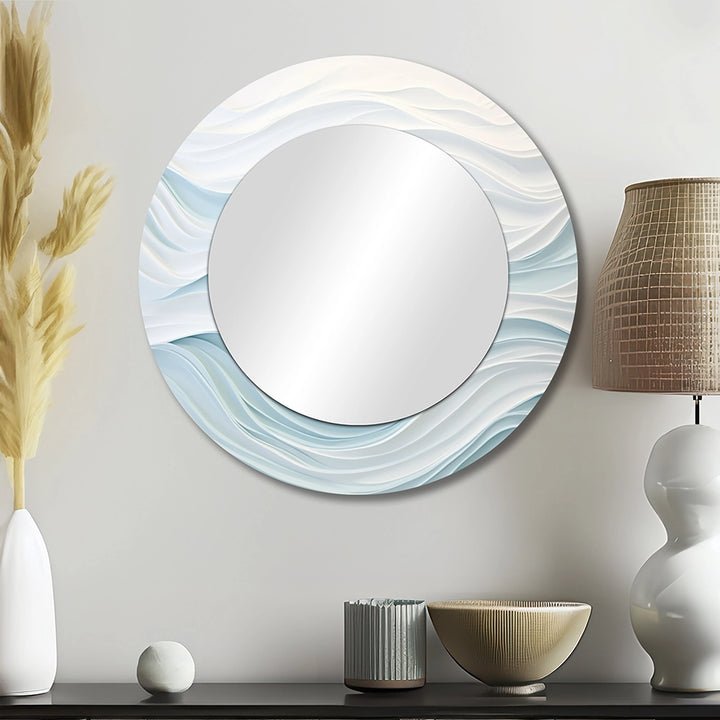 Modern Metal Wall Mirror - Blue And White Simplicity Wave - Large Mirror