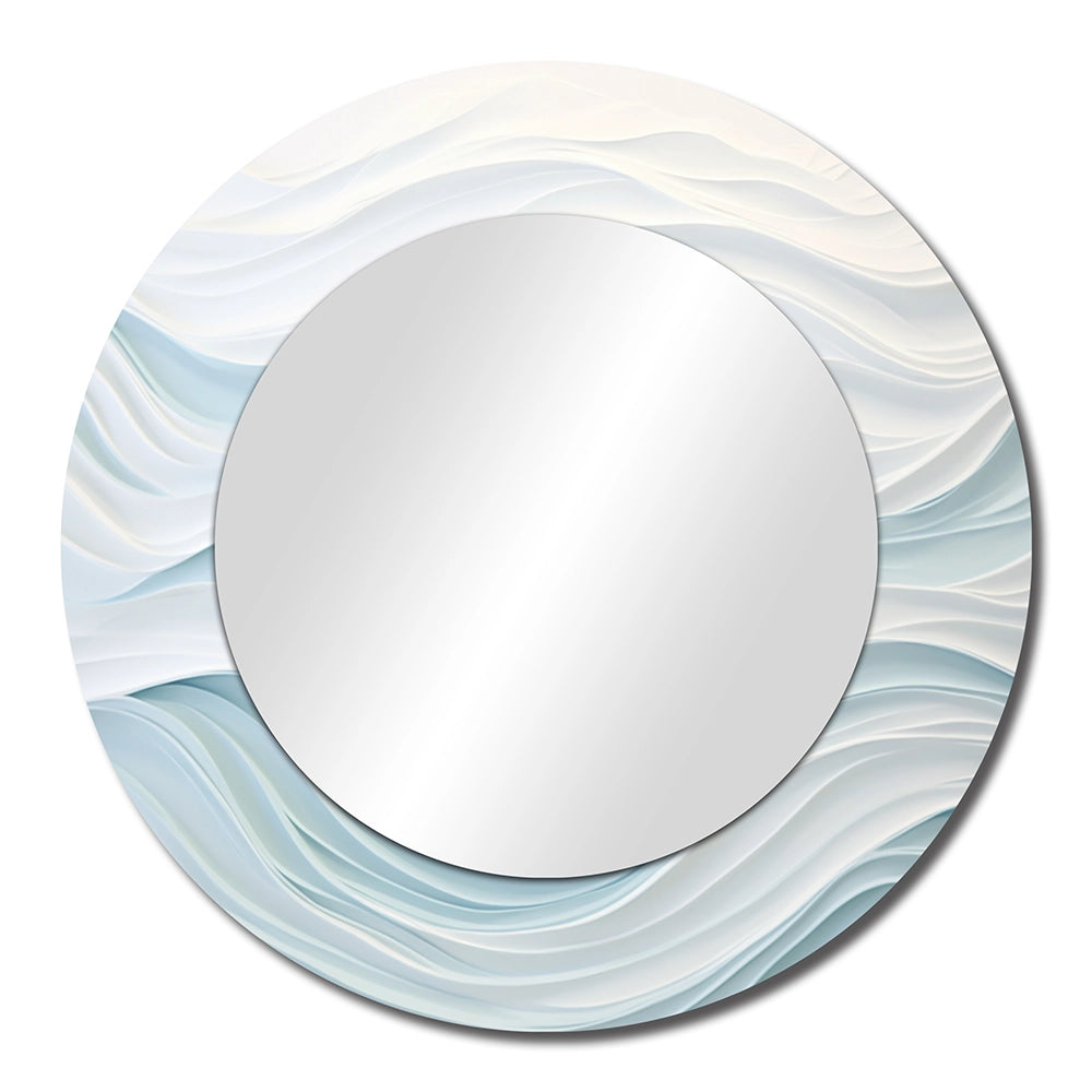 Modern Metal Wall Mirror - Blue And White Simplicity Wave - Large Mirror