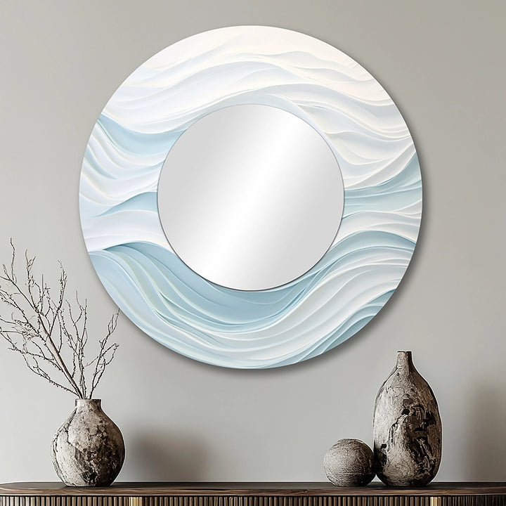 Modern Metal Wall Mirror - Blue And White Simplicity Wave - Large Mirror